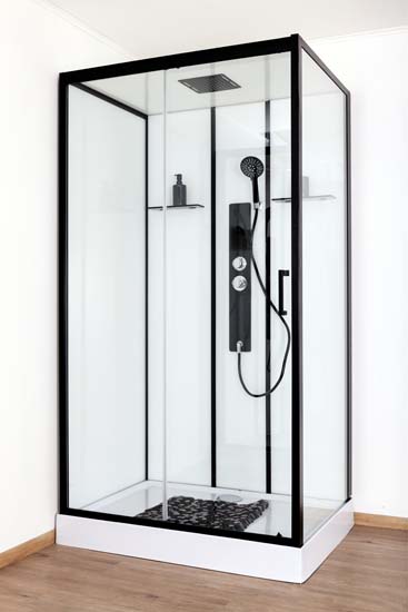 Douchecabine Penny thermostatisch links zwart/wit schuifdeur 115x85x218,5cm