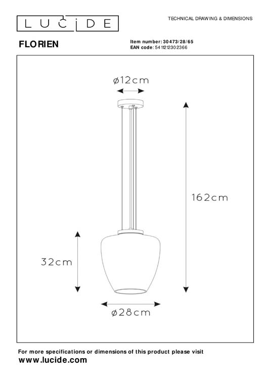 Lucide FLORIEN - Hanglamp - Ø 28 cm - E27 - Fumé