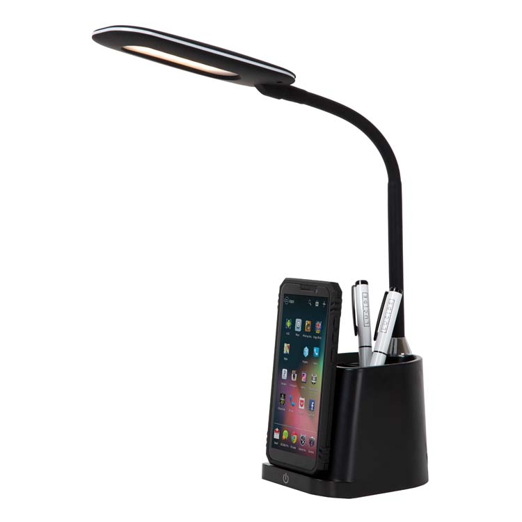 Lucide PENNY - Bureaulamp - LED Dimb. - 1x4,7W 3000K - Met draadloze oplader - Zwart