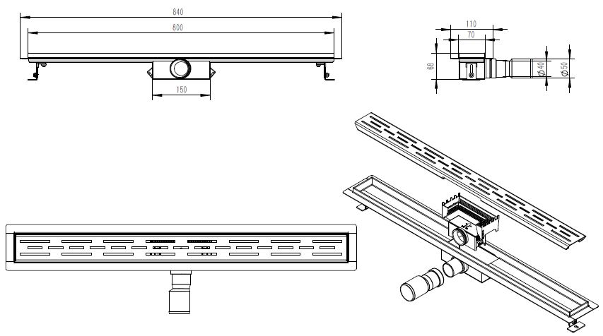 Douchegoot inox goud 80cm