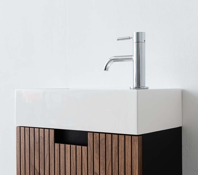 Meuble Willow noir/noyer lavabo blanc brillant