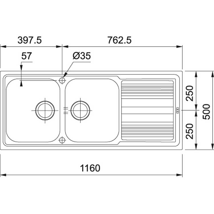 Spoelbak Franke Logical inox 2 bak 116x50cm