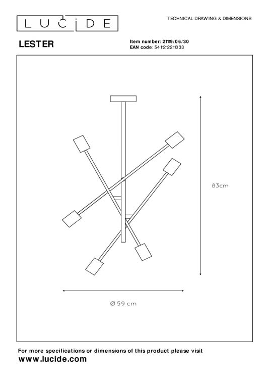 Plafonnier - noir - 6xE27 - 60W