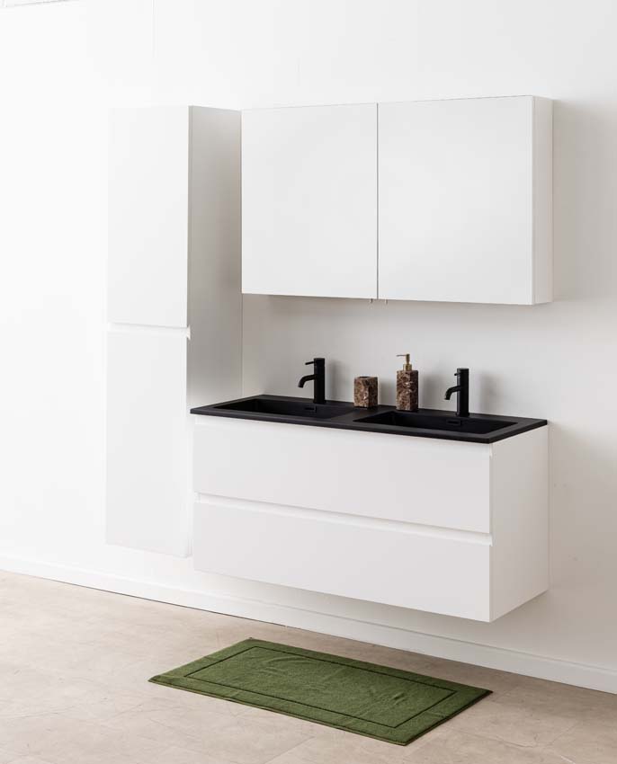 Badkamermeubel Tibo wit met dubbele wastafel mat zwart 120cm