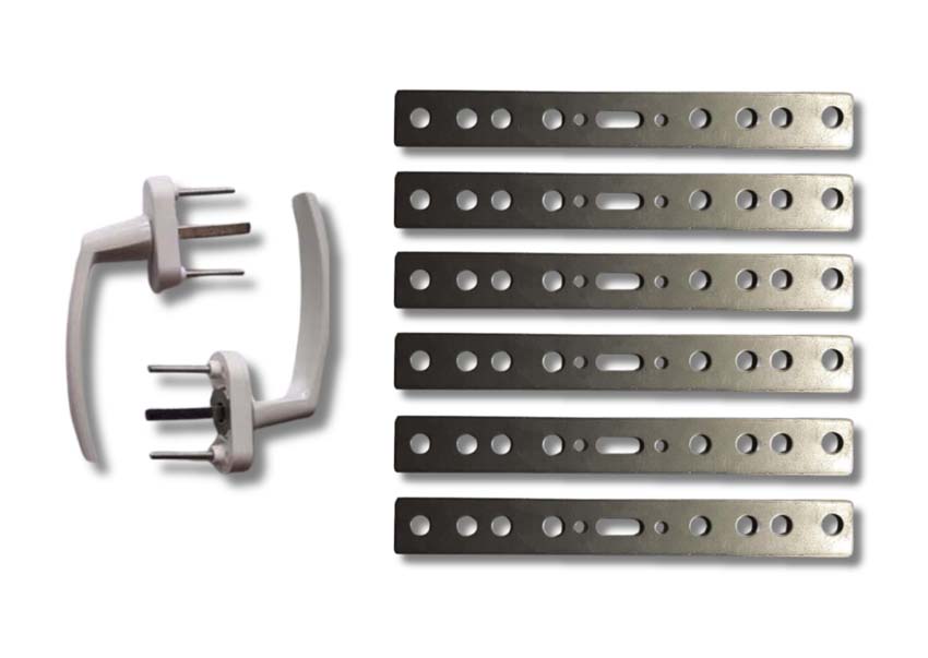 Accessoires fenêtres pvc budget: 6 pattes + 2 poignées blancs