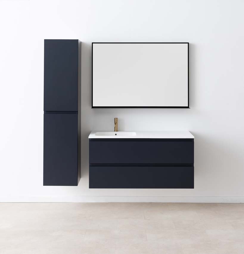 Meuble de salle de bain Tibo gris 1200 mm lavabo blanc mat gauche