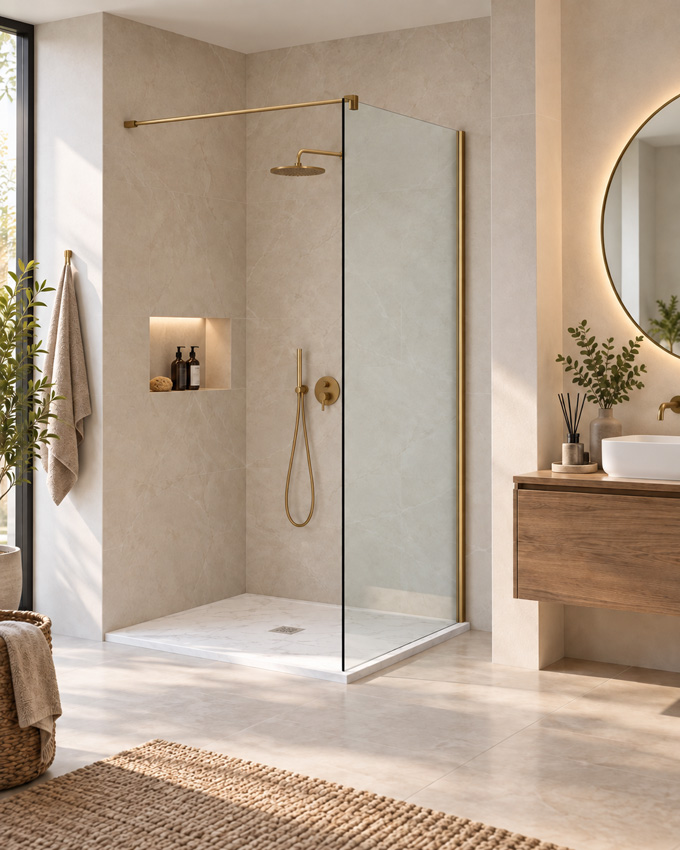 Paroi de douche à l'italienne Anais verre clair avec kit de profilés doré 157x200cm