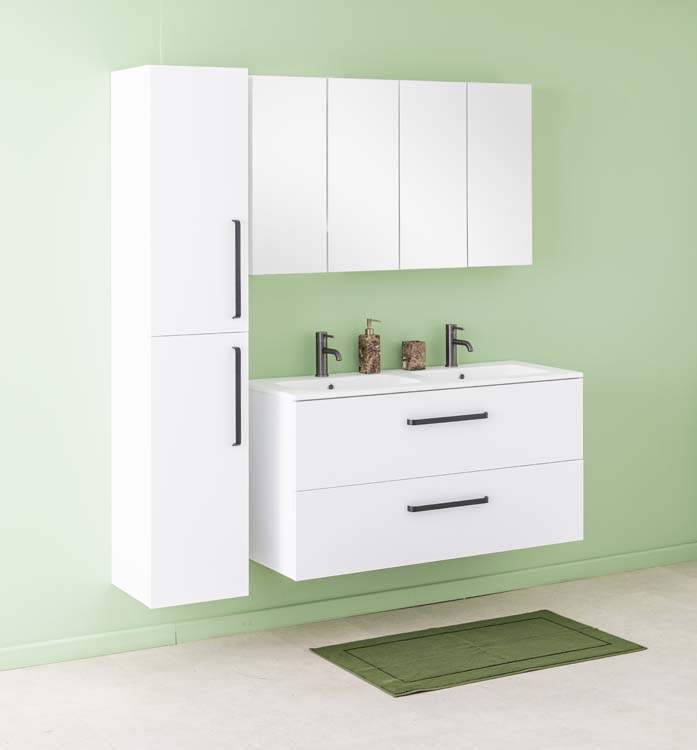 Meuble de salle de bain Bison laqué blanc mat 1200 mm lavabo mat