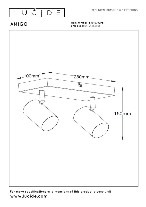 Lucide Amigo - Spot de plafond - 3xGU10 - Blanc