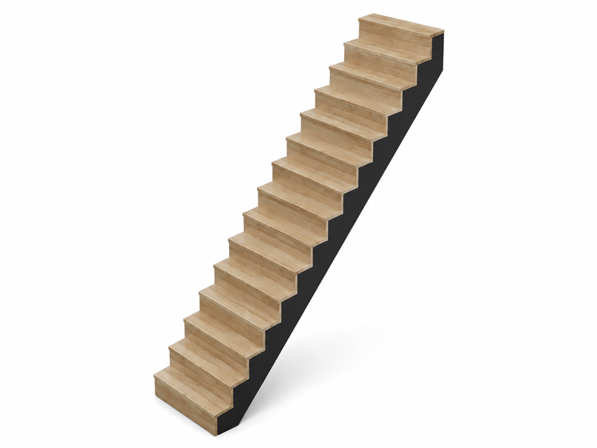 Gesloten trap Lubeck eik zwarte wang recht 305x90cm aantrede 20cm