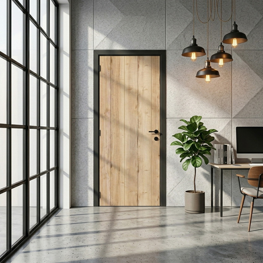 Complete binnendeur Realwood Oak 201,5x83cm tubespaan omkeerbaar + zwarte deurkast 16,5cm