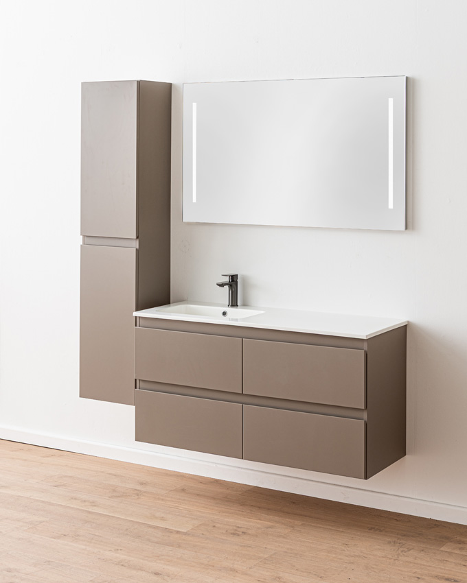 Badkamermeubel Trente taupe met enkele wastafel glanzend wit 120cm