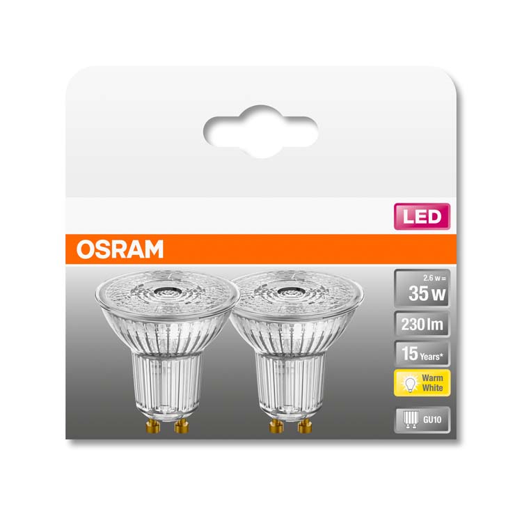 LED lamp star GU10 2.6W 230lm warm wit 2st niet dimbaar