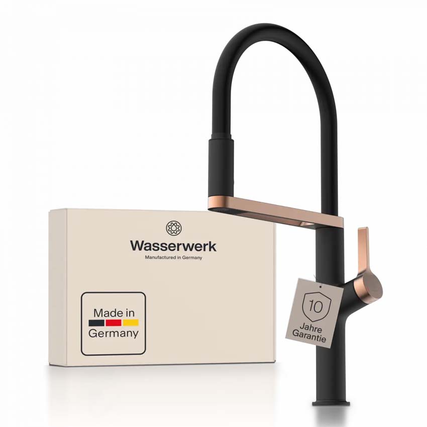 Robinet de cuisine Wasserwerk WK 2 noir mat/or rose avec bec extractible