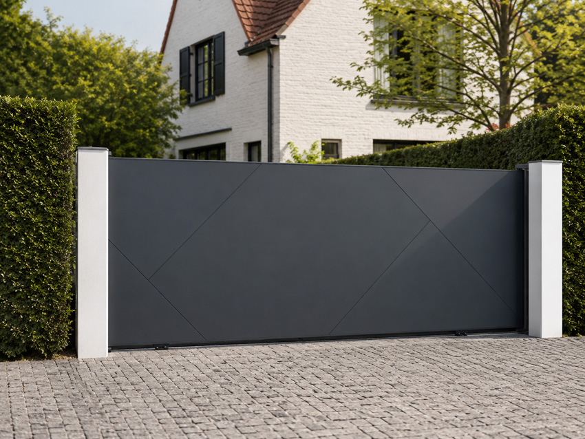 Portail coulissant Bilbao aluminium noir droite 356x175cm motorisable