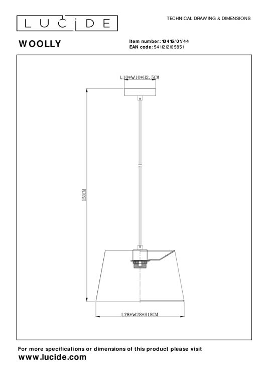 Lucide WOOLLY - Hanglamp - Ø 28 cm - 1xE27 - Okergeel