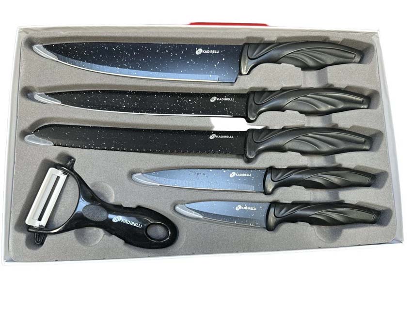 Messen RVS met granietcoating zwart set van 6