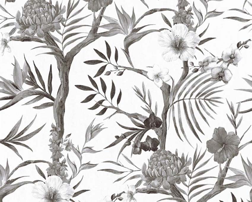Papier peint vinyle sur intissé fleurs gris/blanc 0,53x10m