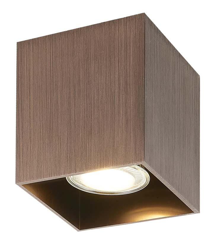 Plafonnier - bronze brossé - 8,25x8,25x9,5cm - dimmable - GU10 - 1x50W