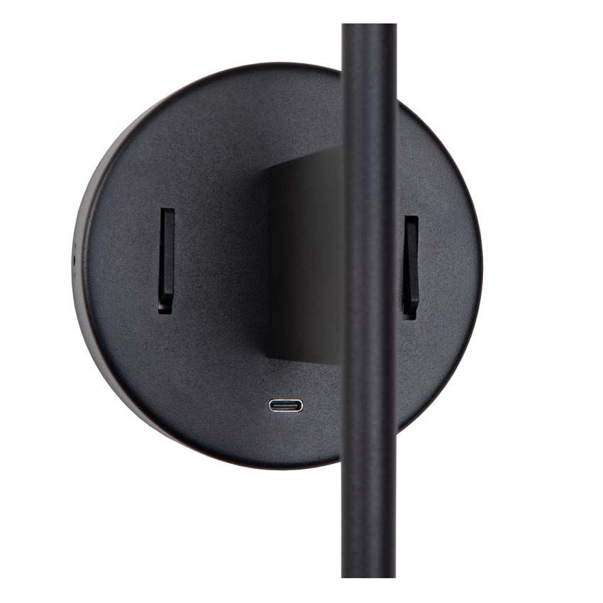 Lucide MAGIC - Wandlamp - 1xE27 - Met USB oplaadpunt - Zwart