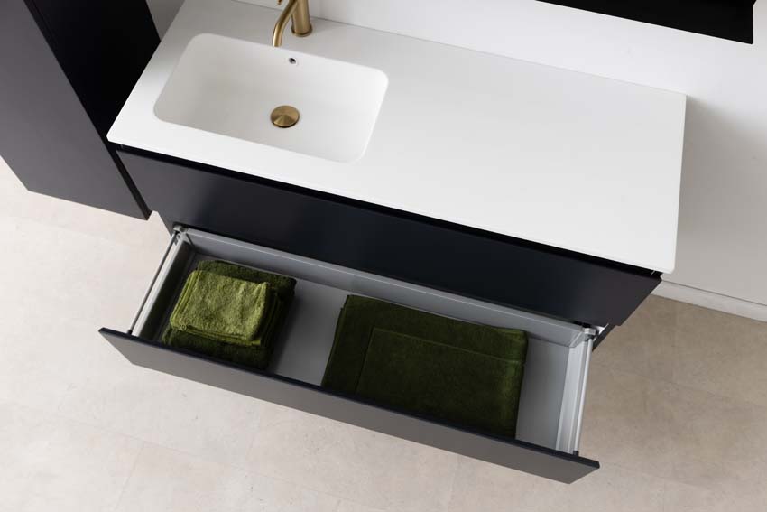 Meuble de salle de bains Tibo gris suspendu avec lavabo simple à gauche blanc mat 120cm