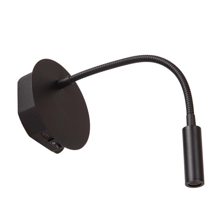 Lampe de lit/Applique - noir - Ø11cm - LED 1x2W - 3000K - magnétique - rechargeable