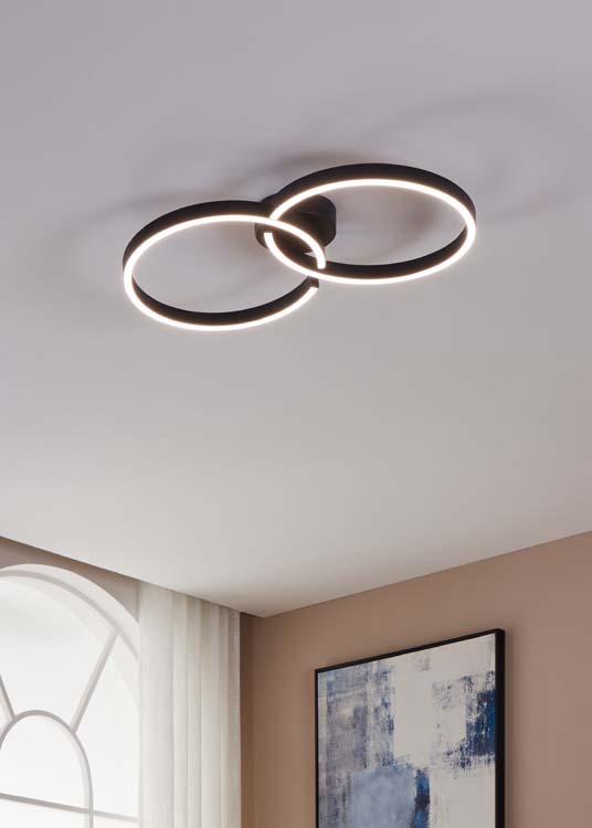 Plafonnier - noir - 67,5x38x6,5cm - dimmable - LED - 2x9,75W - 2700-6500K + RGB