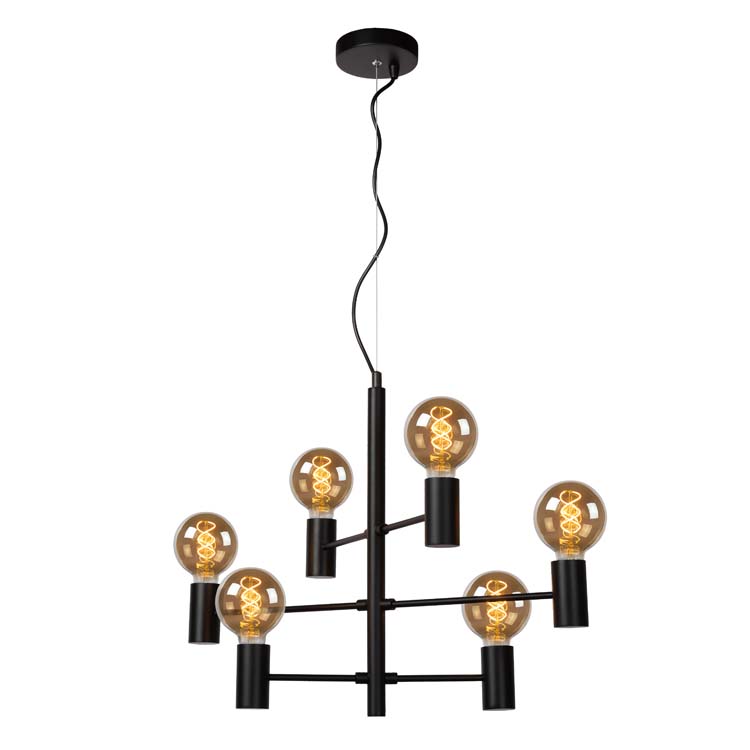 Hanglamp zwart 6 licht excl lamp LED mogelijk E27