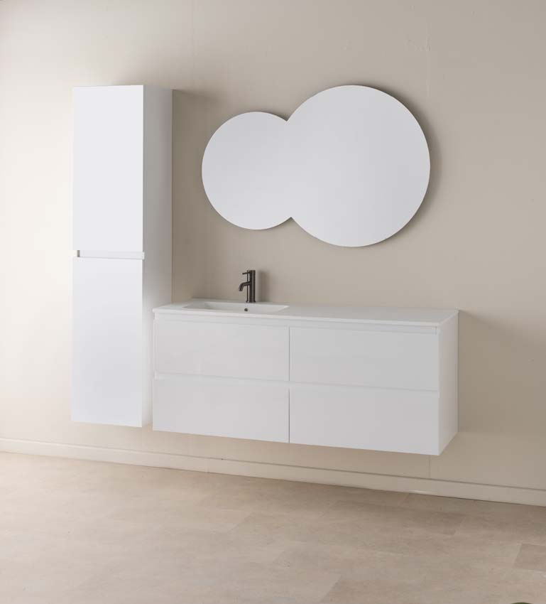 Meuble de salle de bains Tibo blanc suspendu avec lavabo simple à gauche blanc mat 140cm