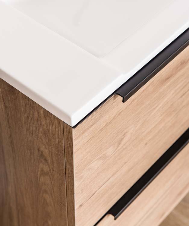 Badkamermeubel Mist houtlook staand met enkele wastafel glanzend wit 80cm