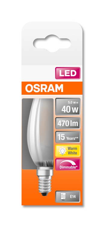 Lampe LED retro bougie 40 E14 5W blanc chaud mat dimmable