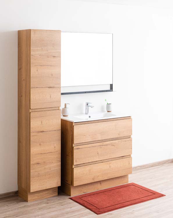 Badmeubel Daria eik goudbruin 900 mm staand wastafel porselein glans