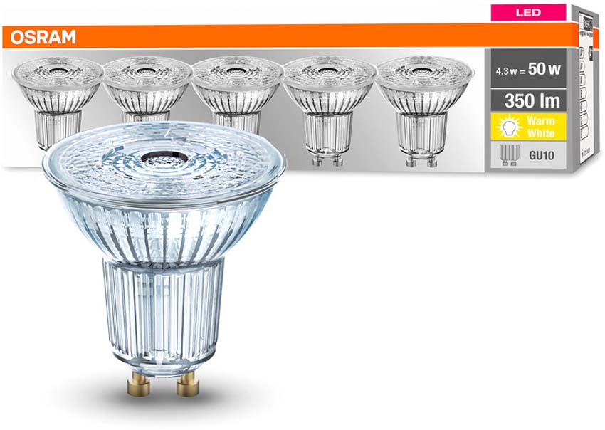 Lamp - GU10 - transparant - Ø5 x 5,5cm - niet dimbaar - 4,3W - 350 Lumen - 2700K - SET van 5