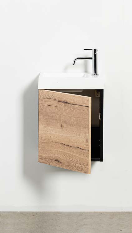 Meuble de toilette Dotan chêne lavabo blanc 45x40x22cm