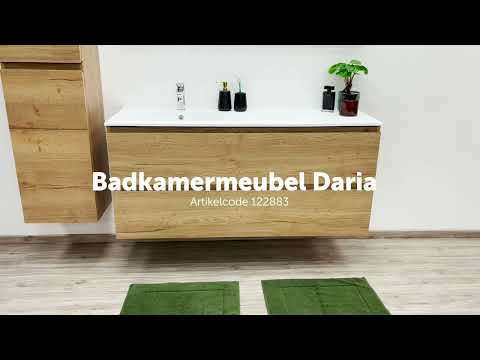 Badkamermeubel Daria eik goudbruin hangend met enkele wastafel mat wit links 140cm