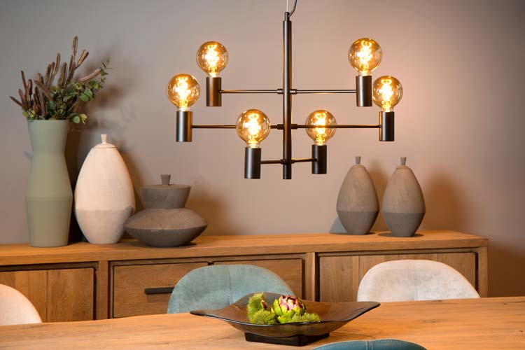 Hanglamp zwart 6 licht excl lamp LED mogelijk E27