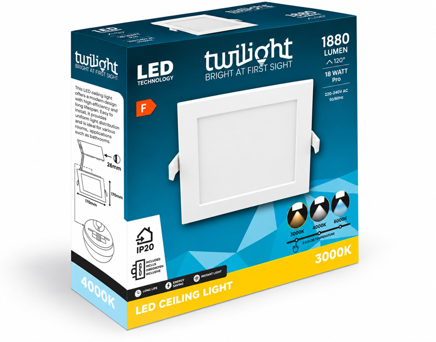 Spot encastrable - blanc - LED - 1x18W - CCT - carré