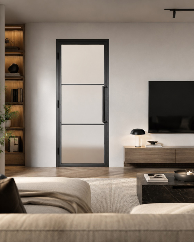 Porte intérieure Fer forgé 4W Tara verre mat 880 x 2040 mm D
