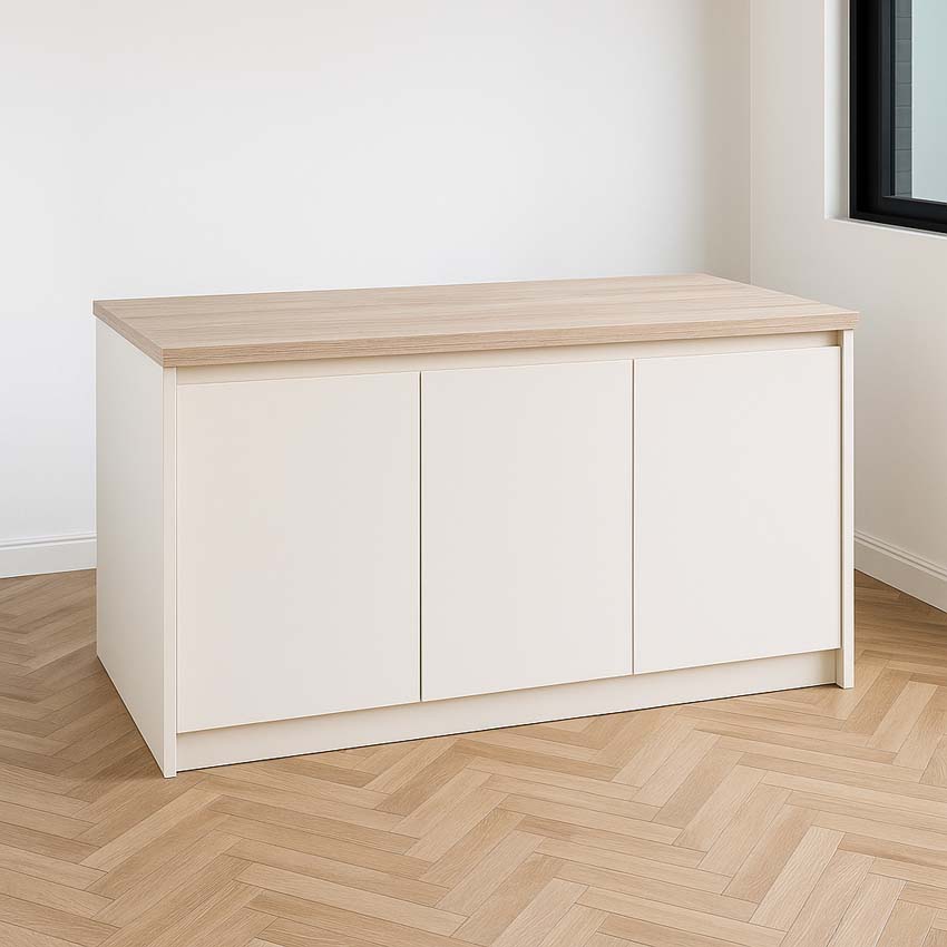 Cuisine île Plenti blanc/look de chêne 154cm