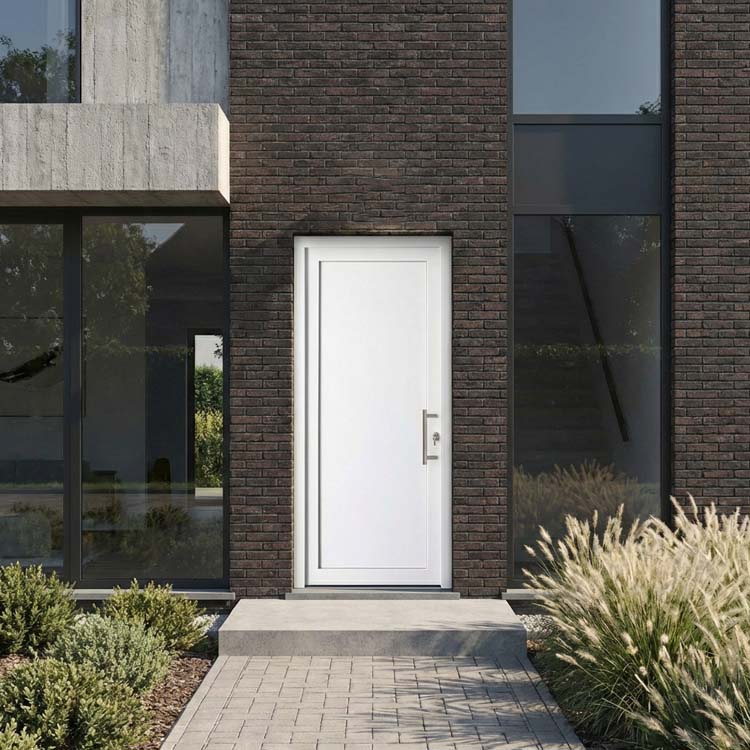 Porte extérieure panneau lisse PVC blanc 980x2180mm ouvrant à droite