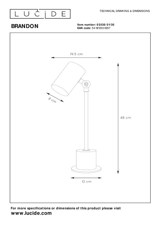 Lampe de bureau - noir/or - 18x12x48cm - E14 - 40W