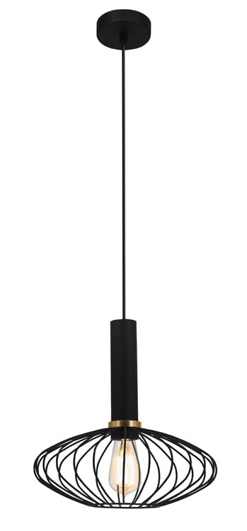 Hanglamp zwart/goud 29xh30cm E27 + 3m kabel