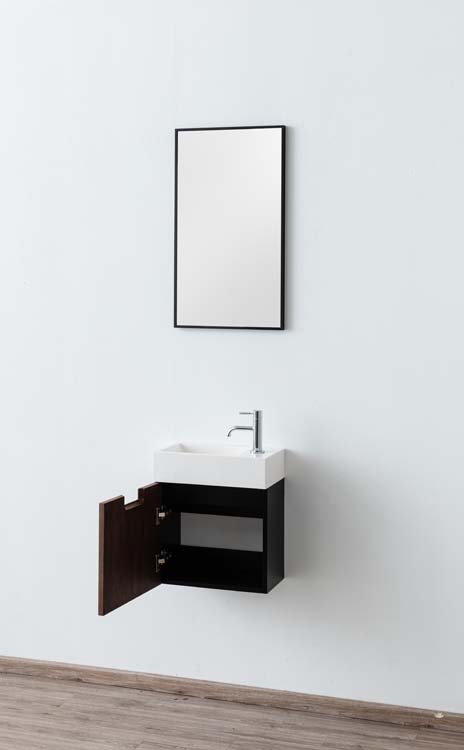 Meuble Willow noir/noyer lavabo blanc brillant
