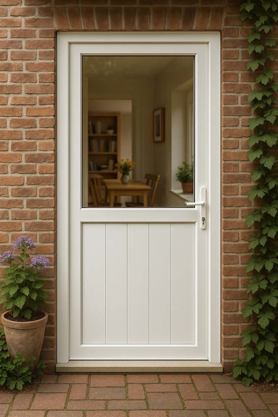 Porte extér.demi-vitrée pvc blanc G 980x2180mm Deceuninck