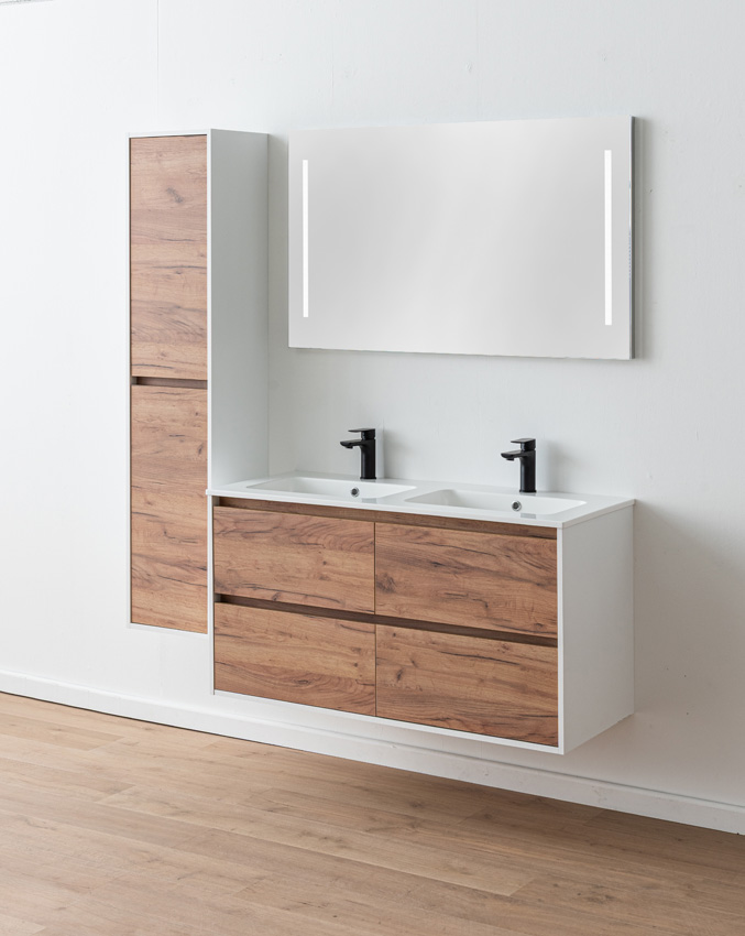 Badkamermeubel Treviso eik/wit met dubbele wastafel glanzend wit 120cm