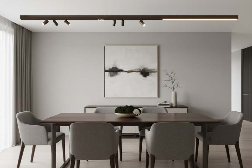 Rail lumineux Bea bronze avec LED line 1,2 m + 6 spots apparents et 3 spots encastrés