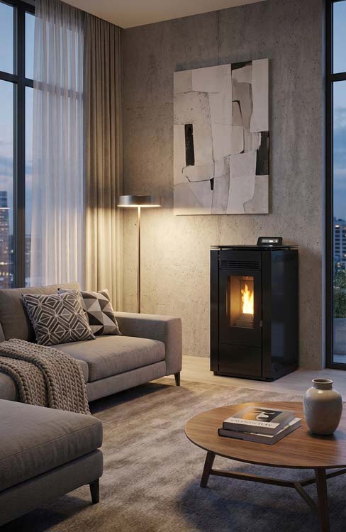 Pelletkachel Model 8 - 7,9kW - 160m3 - zwart - 44x48x94cm