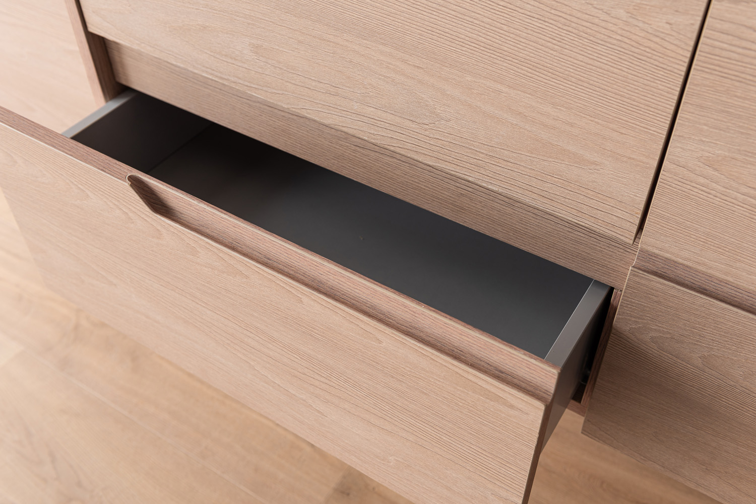 Meuble de salle de bains Tarik chêne Nordic suspendu avec double vasque blanc brillant 120cm