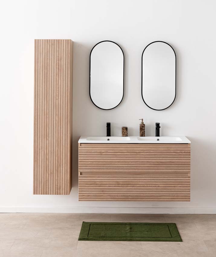 Meuble de salle de bains Dotan line up suspendu avec lavabo double blanc mat 120cm Meuble de salle de bains Dotan line up suspendu avec lavabo double blanc mat 120cm