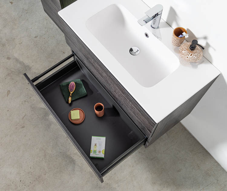 Meuble de salle de bain Dotan chêne foncé 900 mm lavabo brillant